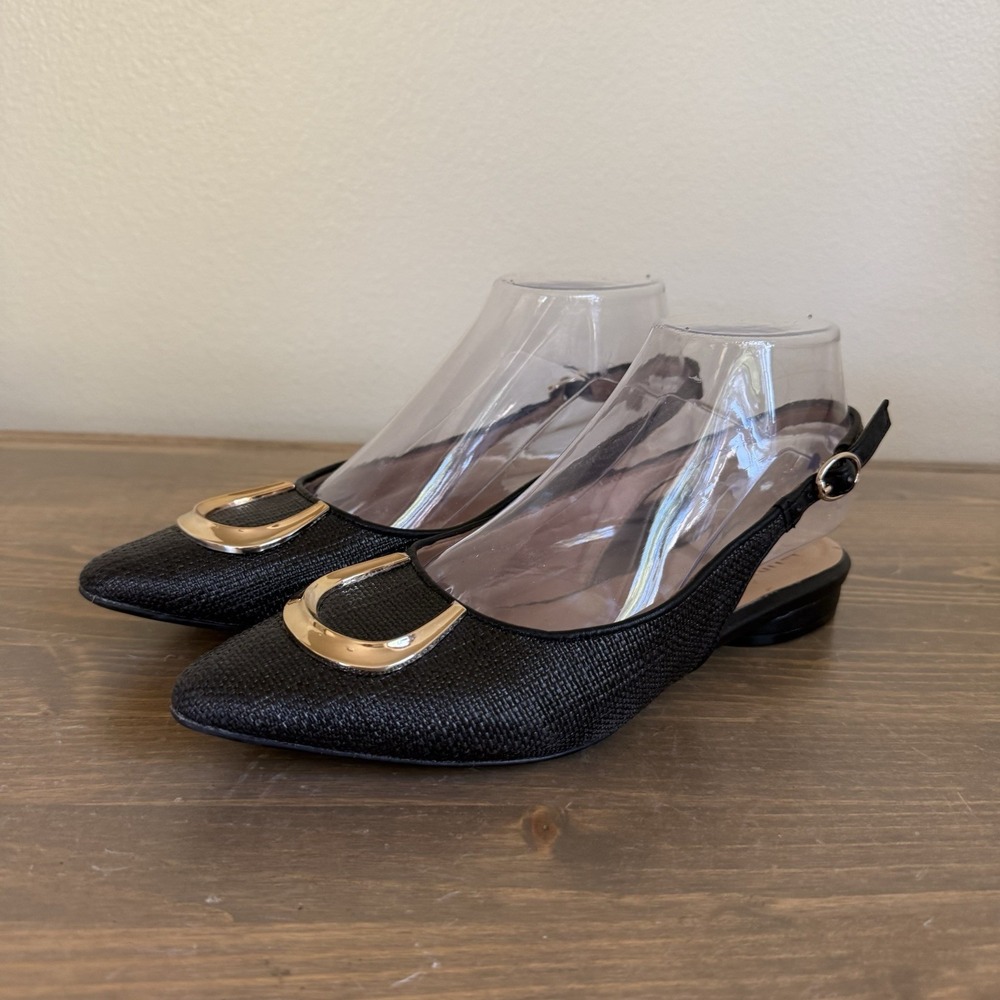 Naturalizer Womens 7.5M Black Gold Accent Bixby 2 Slingback Flats Shoes